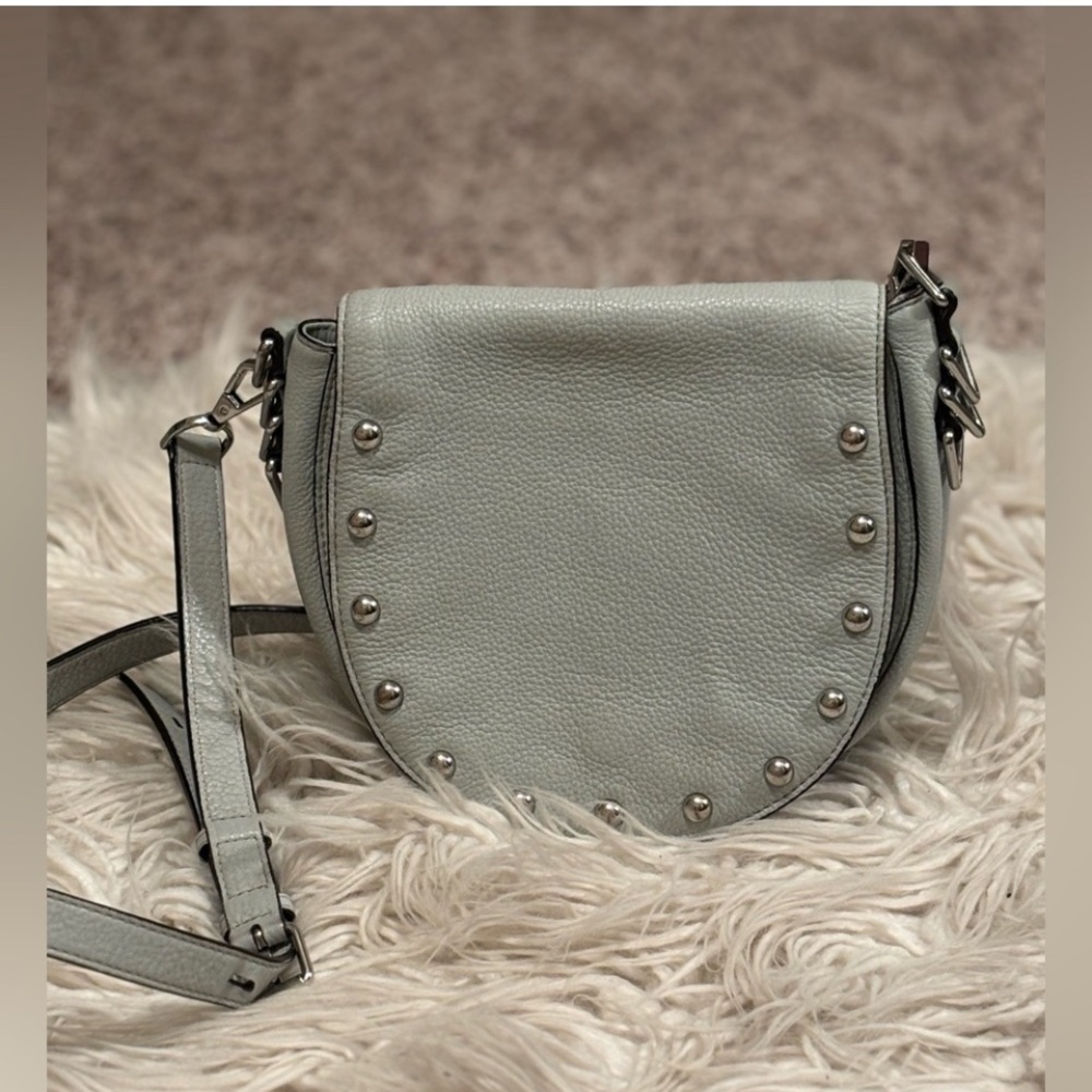 Rebecca Minkoff Pebbled Leather Studded Lined Crossbody Saddlebag EUC
